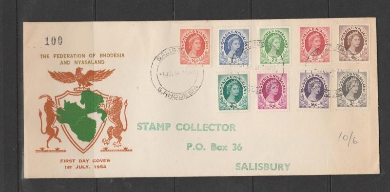 Rhod & Nyasaland Illus FDC 1953 defs to 1/-, salisbury cds, Neat cover