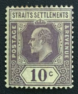 MALAYA 1908 Straits Settlements KEVII 10c MH wmk MCCA SG#159 M4015