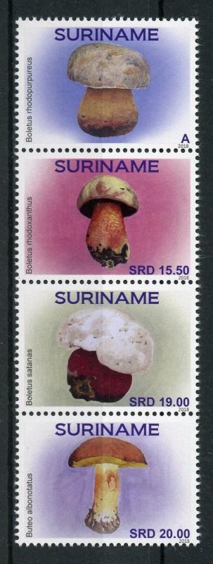 Suriname 2018 MNH Mushrooms Boleto 4v Strip Paddenstoel Fungi Nature Stamps