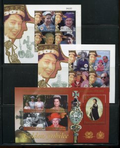 GOLDEN JUBILEE OF QUEEN ELIZABETH II GROUP OF THREE SHEETS  MINT NH