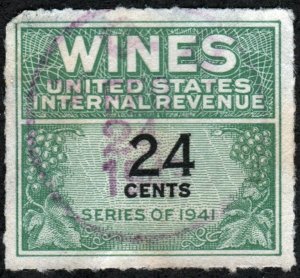 RE131 24¢ Wine Revenue Stamp (1942) Used