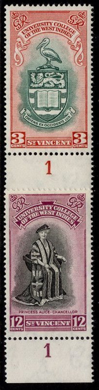 ST. VINCENT GVI SG182-183, 1951 BWI university college set, LH MINT. CONTROLS