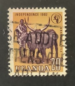 Uganda 1962 Scott 86 used - 20c, Ankole cattle, independence