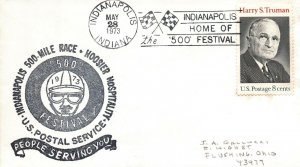 INDIANAPOLIS 500 MILE RACE US POSTAL SERVICE CANCELLED INDIANAPOLIS MAY 28 1973