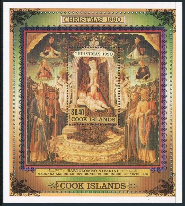 Cook Isl 1042-1045,1046 sheet,MNH. Christmas 1990.Madonna and Child Enthroned.