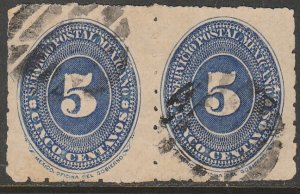 MEXICO 192, 5¢ LARGE NUMERAL, HORIZONTAL PAIR, USED. F-VF. (1279)
