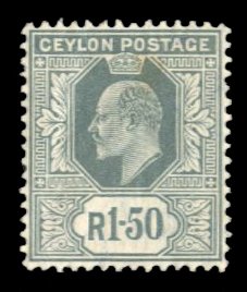 Ceylon #192 Cat$45, 1905 1r50c gray, hinged