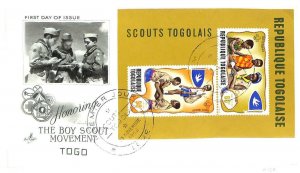 TOGO BOY SCOUTS SCOTT C98a OVPT SOUVENIR SHEET ON FDC FIRST DAY COVER 1968
