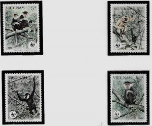 VIET NAM Sc 1761-4 NH issue of 1998 - WWF - ANIMALS - MONKEYS