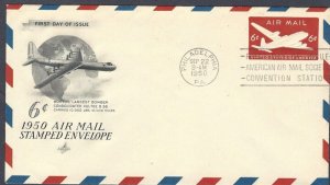 UC18 6c AIRMAIL ENVELOPE  FDC 1950 ARTCRAFT CACHET