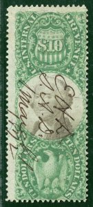 USA Classic Revenue High Value Scott.R149 $10 Green (1872) Used c$400 YELLOW3