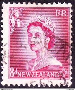 NEW ZEALAND 1954 QEII 8d Carmine SG730 FU