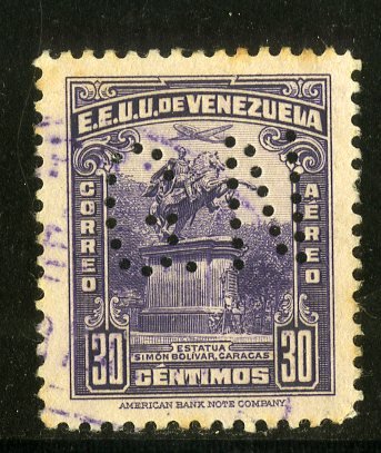 VENEZUELA C149 USED PUNCHED G.N (OFFICIAL USE) BIN .30 MONUMENT