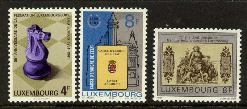 Luxembourg 659-61 MNH Chess, State Bank, First Bank Note