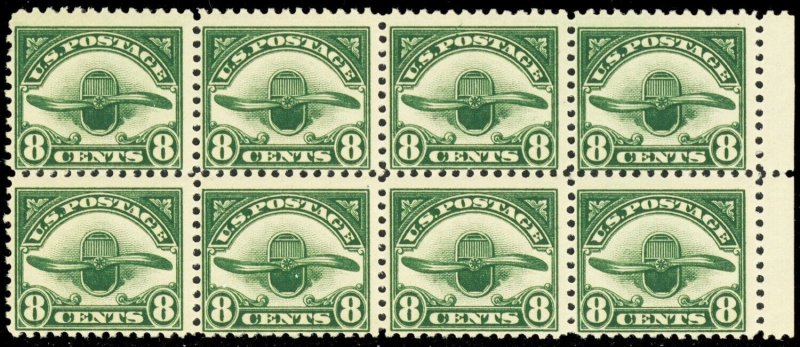 C4, Mint Fine NH 8¢ Block of Eight Airmail Stamps * Stuart Katz