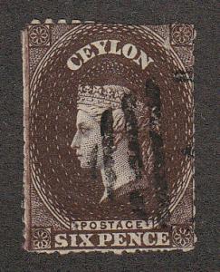 Ceylon 6P Brown (Fault) (Scott #7) Used