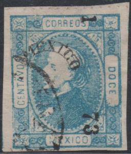 MEXICO 1872 HIDALGO Sc 88a LA + F WATERMARK Mexico & 1 73 USED VF SCV$400+ 