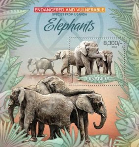 Uganda 2012 ENDANGERED SPECIES ELEPHANTS s/s Perforated Mint (NH)