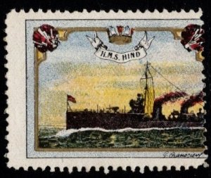 1914 WW One France Delandre Poster Stamp HMS Hind MNH