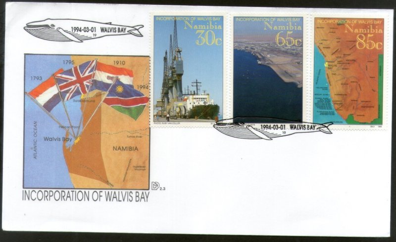 Namibia 1994 Incorporation of Walvis Bay Flags Map Fish FDC # FDC27