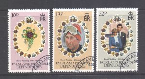 Falkland Islands Deps Scott 1L59/1L61 - SG95/97, 1981 Royal Wedding Set used