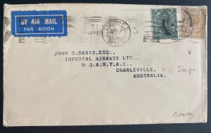 1931 London England Crash Flight Airmail Cover To Charleville Australia