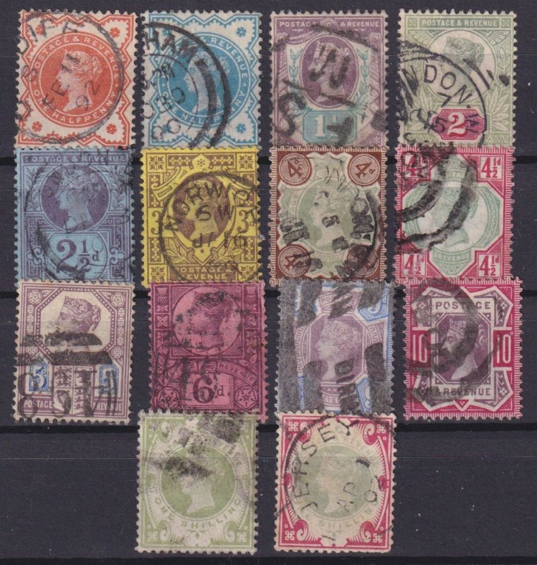 GB QV I 1887-92 Jubilee Set of 14 - SG 197-214 - Used