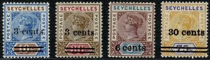 SEYCHELLES QV 1901-02 PART SET (4 STAMPS) UNUSED SG37-42 Wmk.CROWN CA P.14 VGC