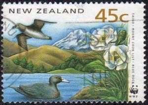 New Zealand 1162A - Used - 45c Blue Duck / Taiko / Lily / WWF (1993) (cv $0.85)