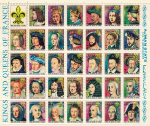 AJMAN 1972 - Kings and queens of France / complete sheet MNH [small format]