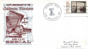 US SPECIAL EVENT CACHET COVER CALIFORNIA MISSIONS SAN JOSE de GUADELUPE SESCAL