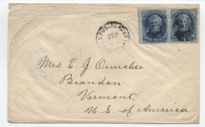 c1870s US post office in Shanghai 5ct  taylor pair on cover to Brandon VT [y9015