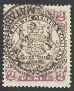 Rhodesia Sc# 28 Used 1896 2p Coat of Arms