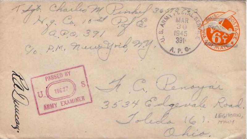 United States A.P.O.'s 6c Monoplane Air Envelope 1945 U.S. Army Postal Servic...