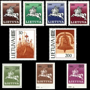 Lithuania 1991 Sc 379-387 Liberty Bell Hill w/ Crosses White Knight