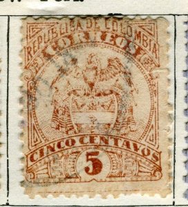 COLOMBIA;  1892 early classic issue used 5c. value