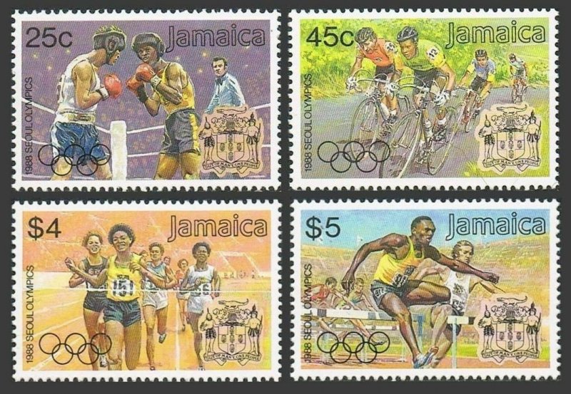 Jamaica 694-697,697a,MNH. Olympics Seoul-1988.Boxing,Bicycling,Running,Hurdling. 