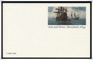 #UX101 Unused Ark & Dove Maryland Postal Card @ Face (my1550)