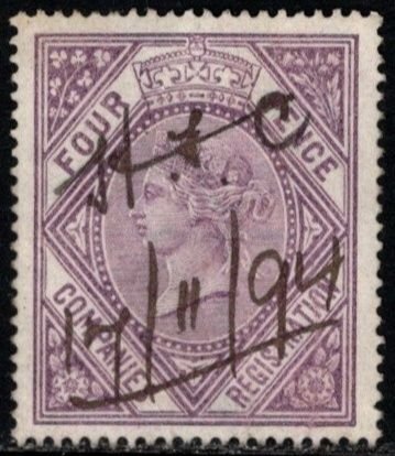 1881 Great Britain Revenue Queen Victoria 4 Pence Companies Registration Used