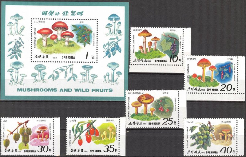 Korea 1989 Mushrooms set of 6 + S/S MNH**