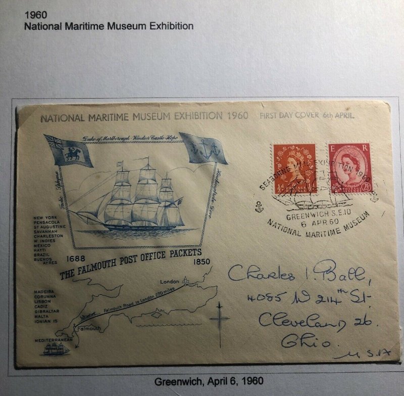 1960 Greenwich England First Day Cover FDC National Maritime Museum Exhibition