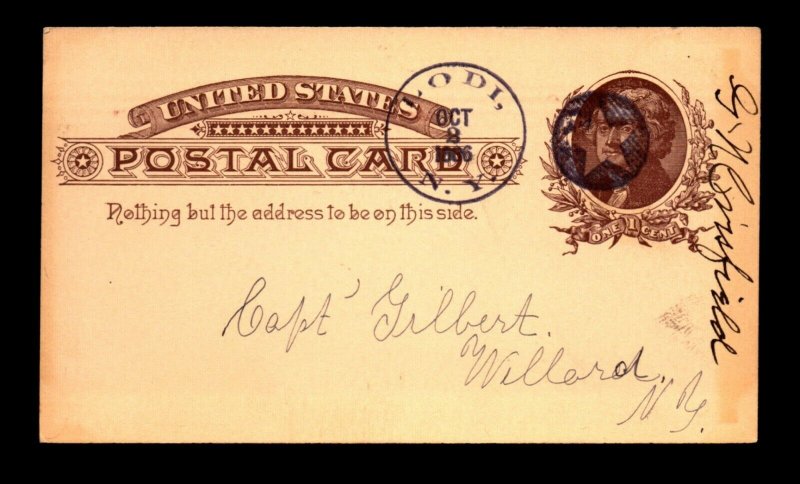 1886 Lodi NY Fancy Negative Star Cancel Card - L23925