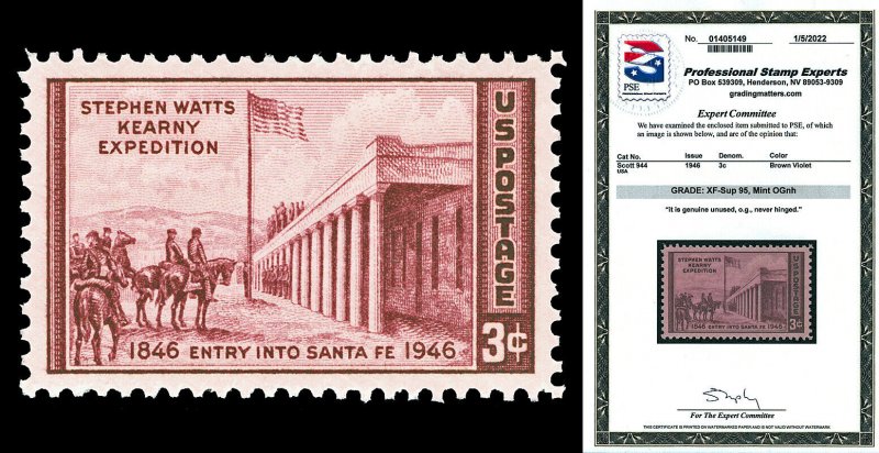 Scott 944 1946 3c Kearny Expedition Issue Mint Graded XF-Sup 95 NH with PSE CERT