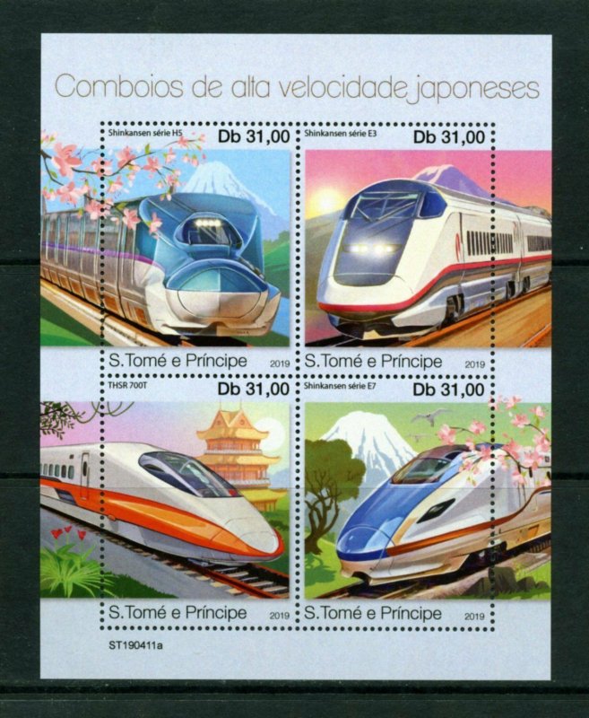 SAO TOME 2019  JAPANESE HIGH SPEED TRAINS  SHEET MINT NEVER HINGED