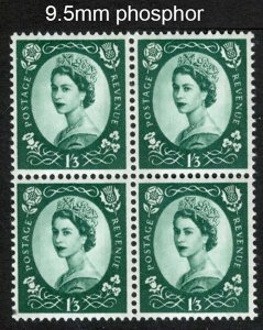 GB 1960 1/3d phosphor 9.5mm bands unmounted mint block of 4 cat £36