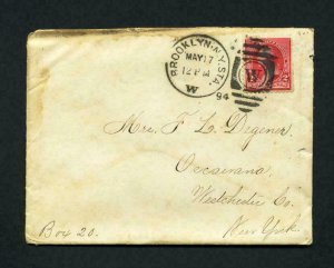 Cover from Brooklyn, NY to Oscawana, NY with sister letter inside - 5-17-1894