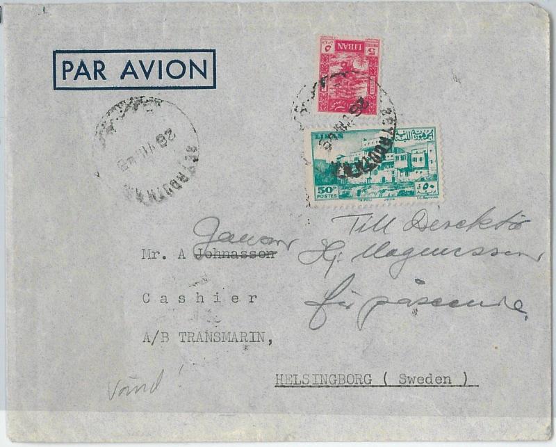 58886 -   LEBANON Liban - POSTAL HISTORY: COVER to SWEDEN  - 1948