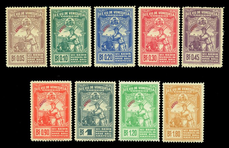 VENEZUELA 1944 BASEBALL - 7th World Amateur Baseball Sc#C189-197 (Mi 415-23) MNH