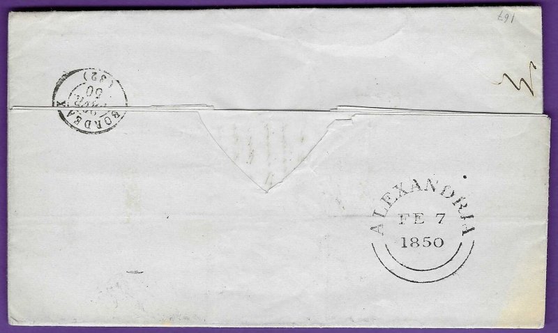 DEC 31 1849 BATAVIA, JAVA Cds New Years Eve, FLS to BORDEAUX, France DISINFECTED