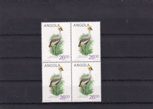 SA24d Angola 1984 Birds - Black crowned crane, mint block of 4